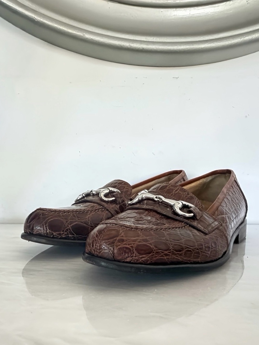 Zelli Genuine Crocodile Horsebit Loafer 9M Brown Handcrafted Italy